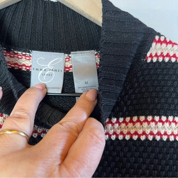 VINTAGE EMMA JAMES Classic Tennis Core Vest Ramie Blend Size Med Blk Cream Red - Picture 3 of 9